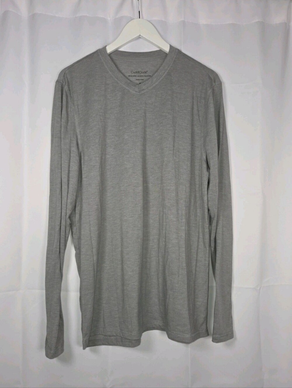 Cuddl Duds Shirt Gray Long Sleeve V Neck Casual Comfort Soft Tee Men's Size M